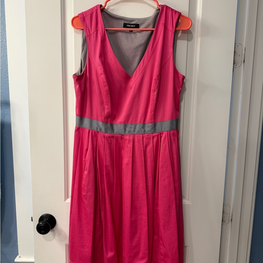 Nine West Pink Sleeveless A-Line Midi Dress